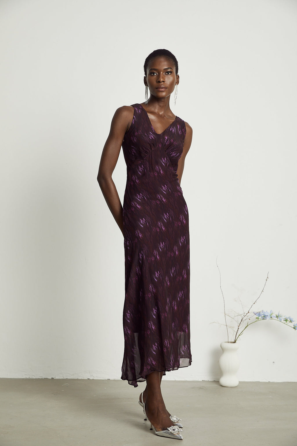 Sandrine desenli midi elbise