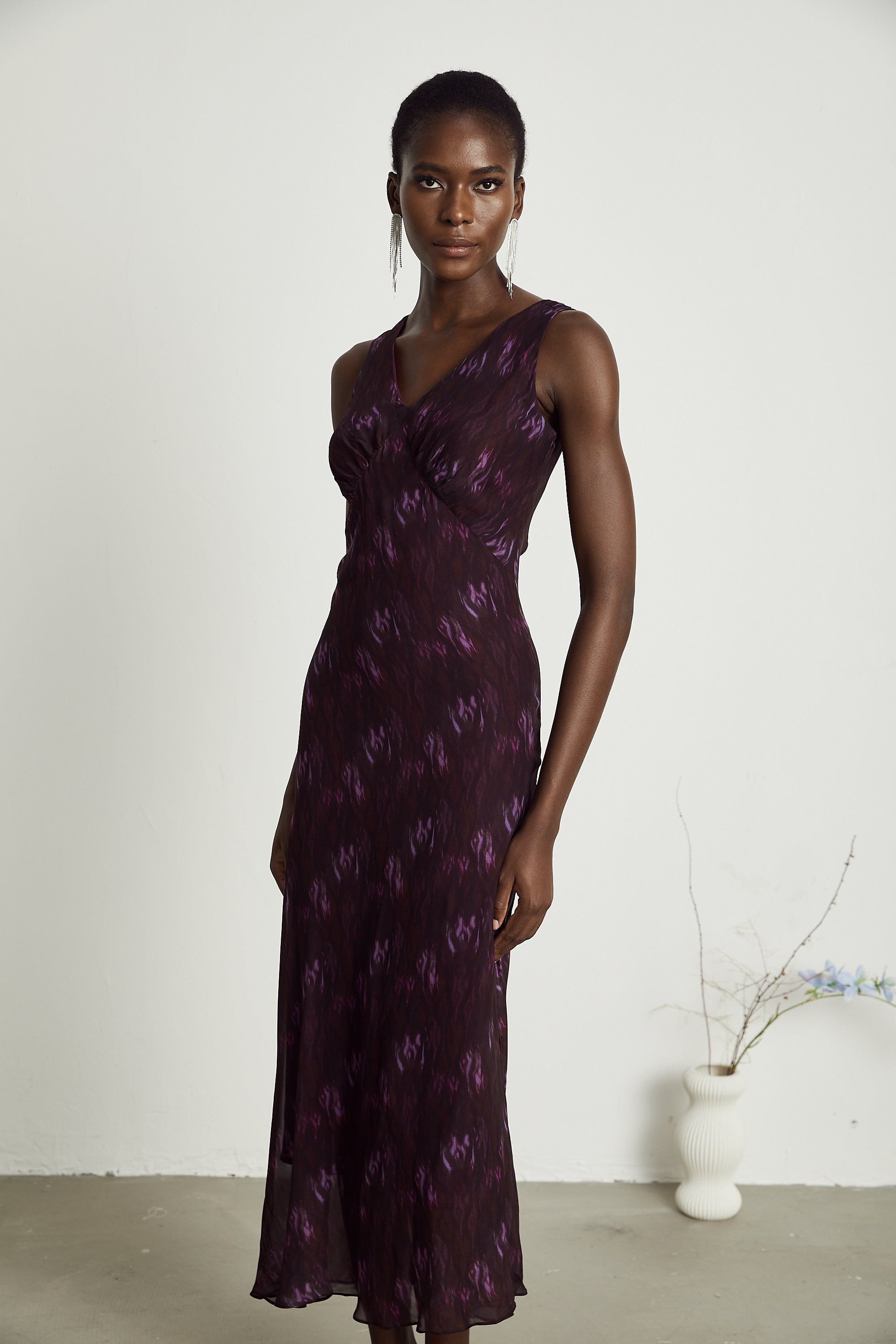 Sandrine desenli midi elbise