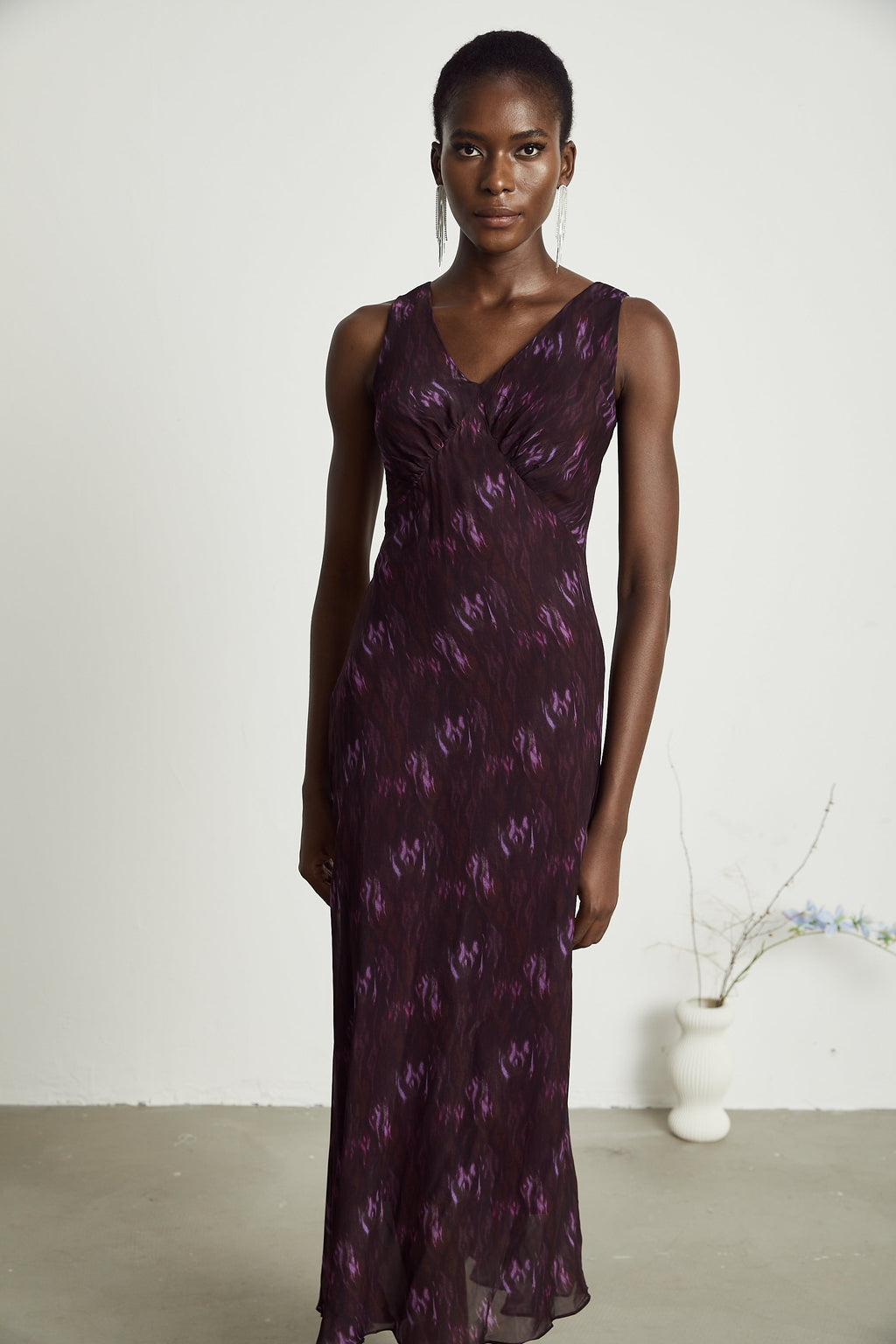 Sandrine desenli midi elbise