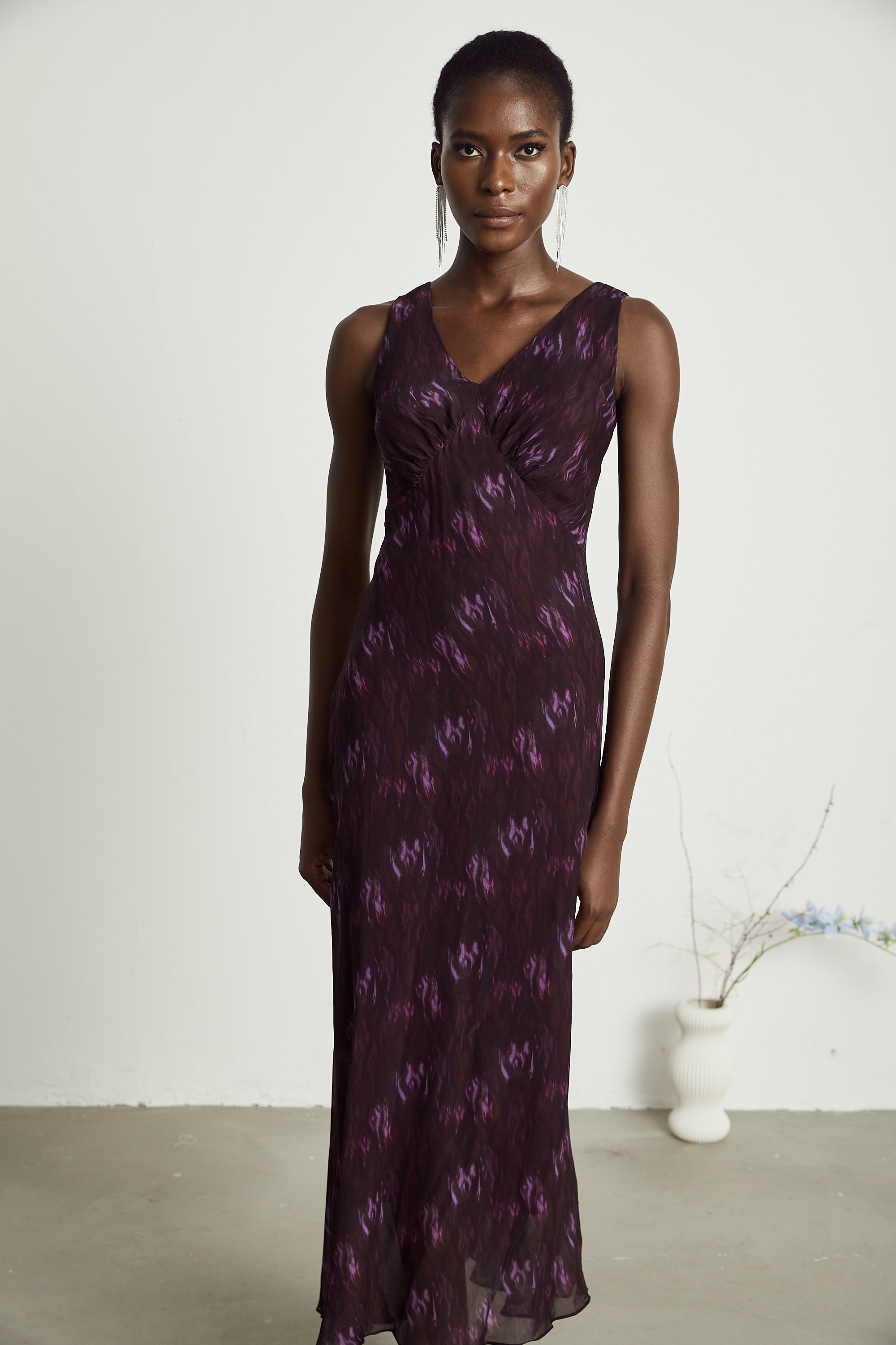 Sandrine desenli midi elbise