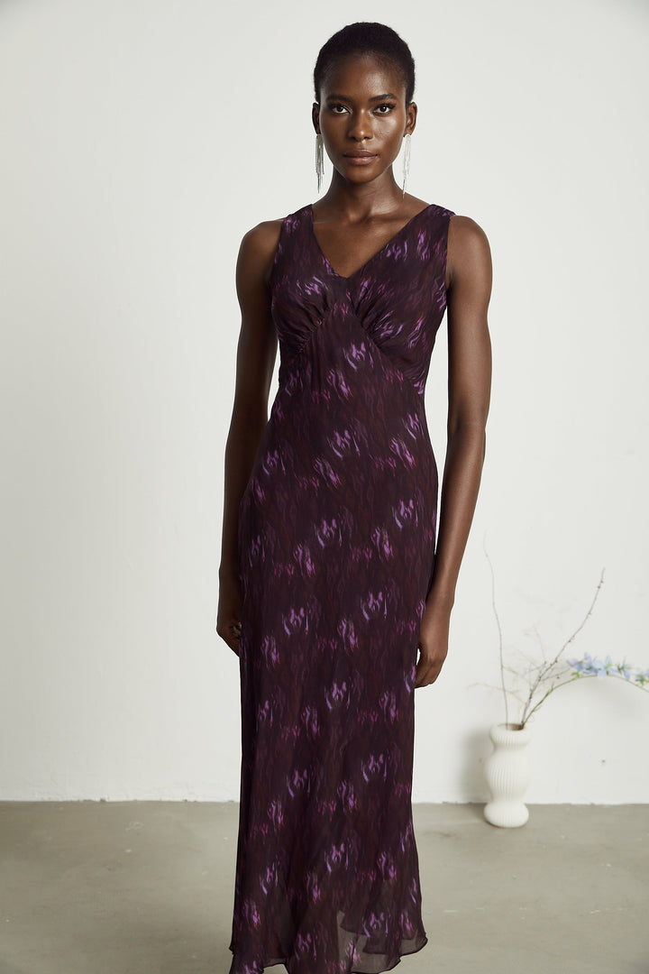 Sandrine desenli midi elbise