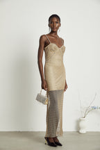 Delphine kristal midi elbise