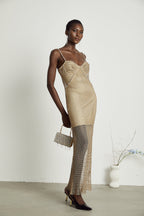 Delphine kristal midi elbise