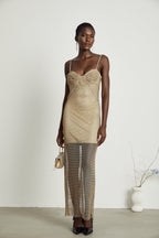 Delphine kristal midi elbise