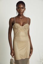 Delphine kristal midi elbise