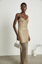 Delphine kristal midi elbise