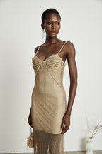 Delphine kristal midi elbise