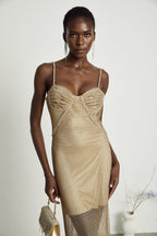 Delphine kristal midi elbise