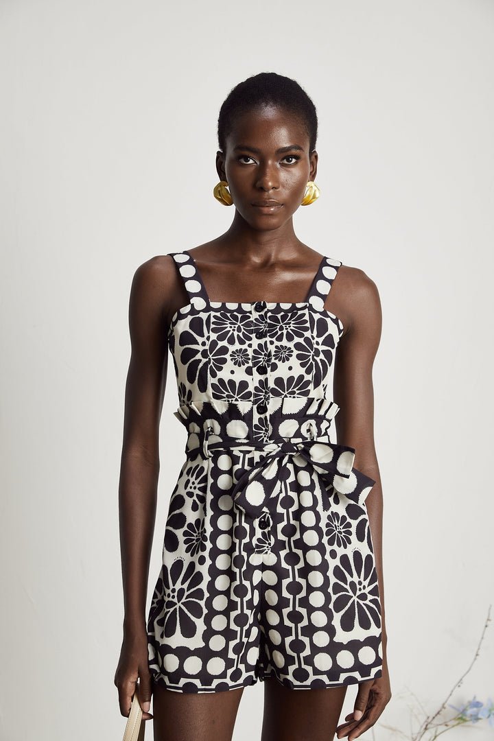 Grafik Baskılı Tulum Mini Elbise