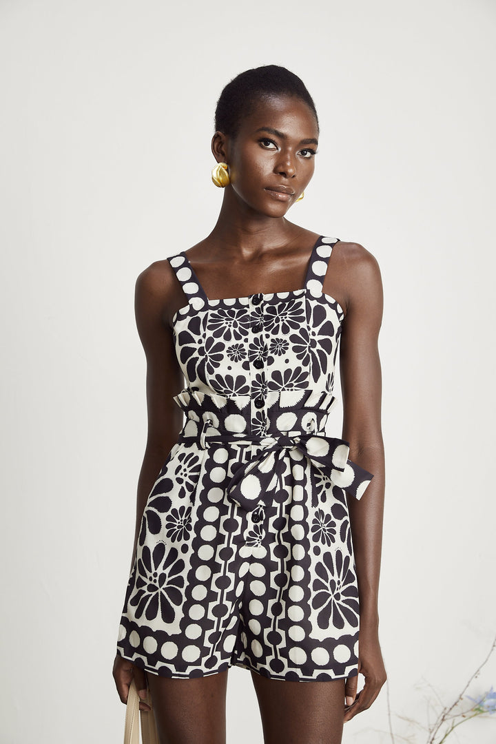 Grafik Baskılı Tulum Mini Elbise