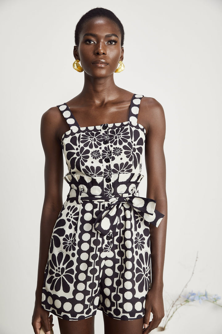 Grafik Baskılı Tulum Mini Elbise