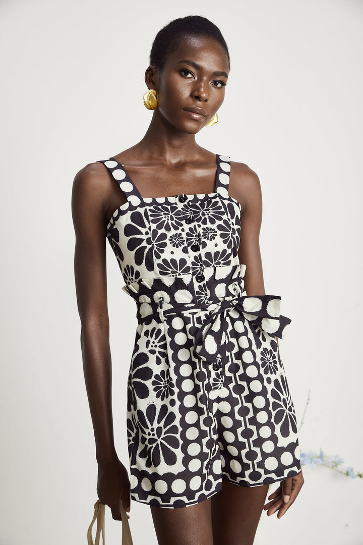 Grafik Baskılı Tulum Mini Elbise