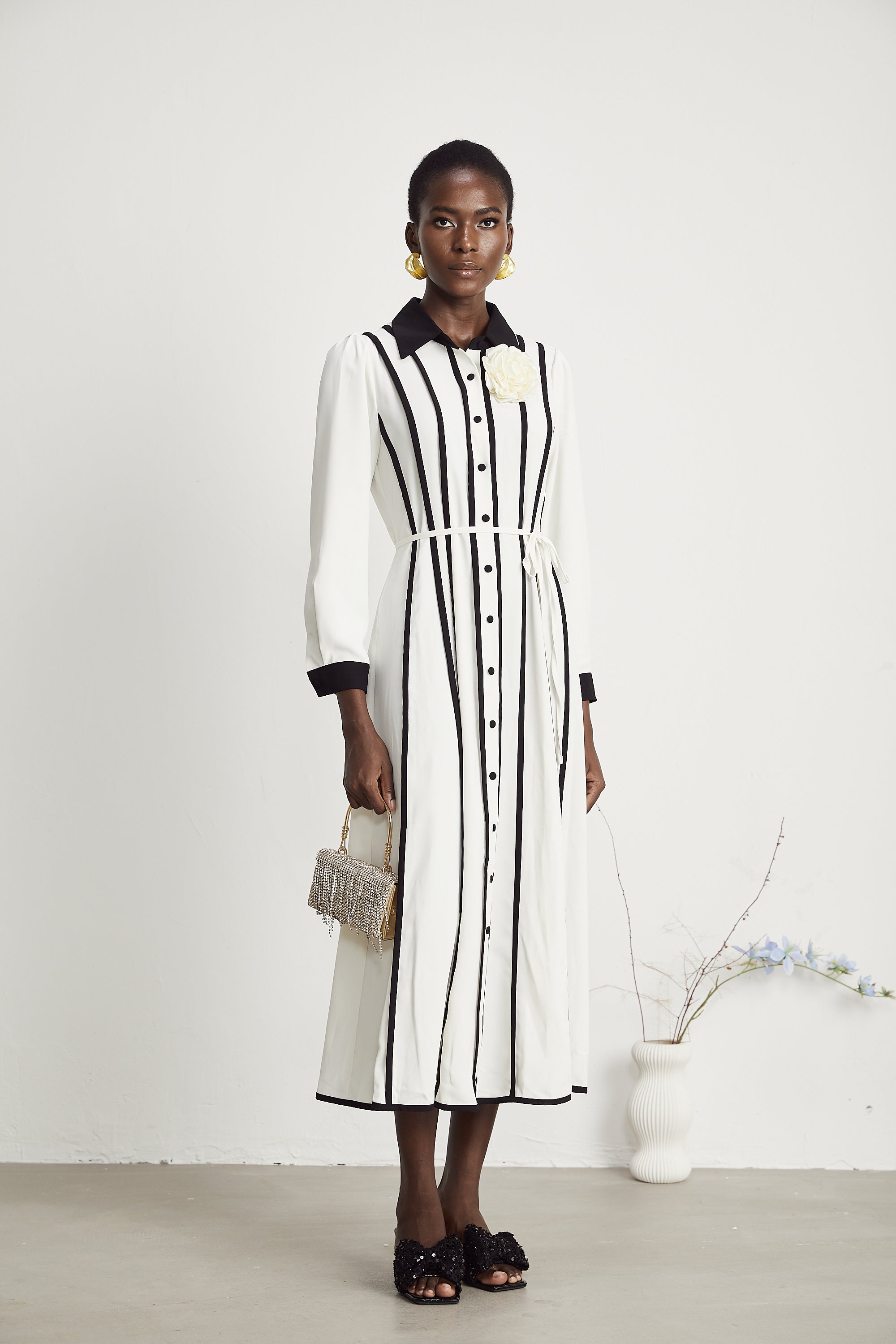 Elinor kontrast midi elbise