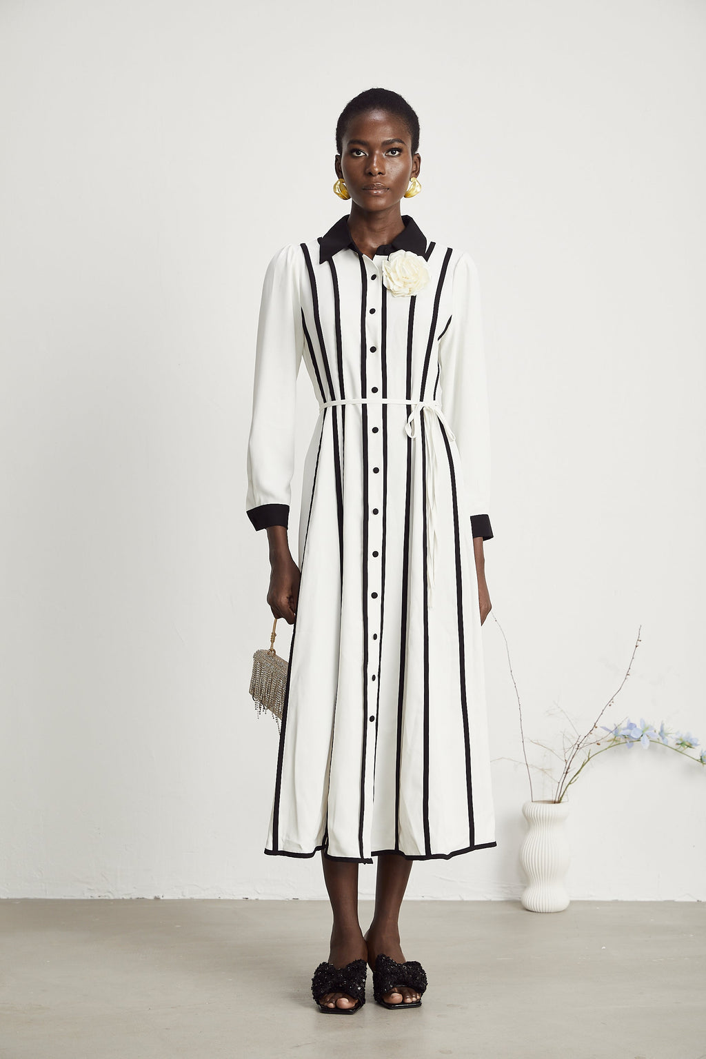 Elinor kontrast midi elbise