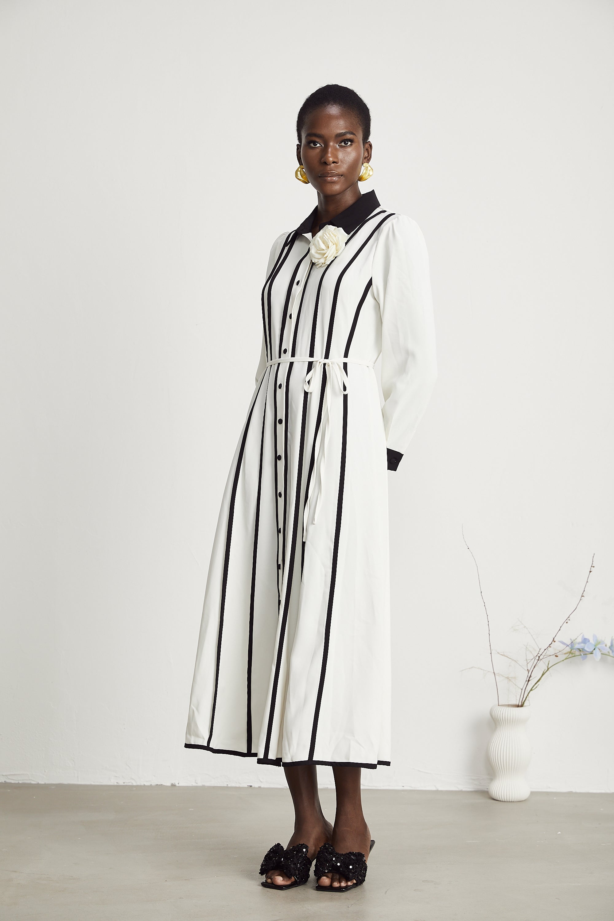 Elinor kontrast midi elbise