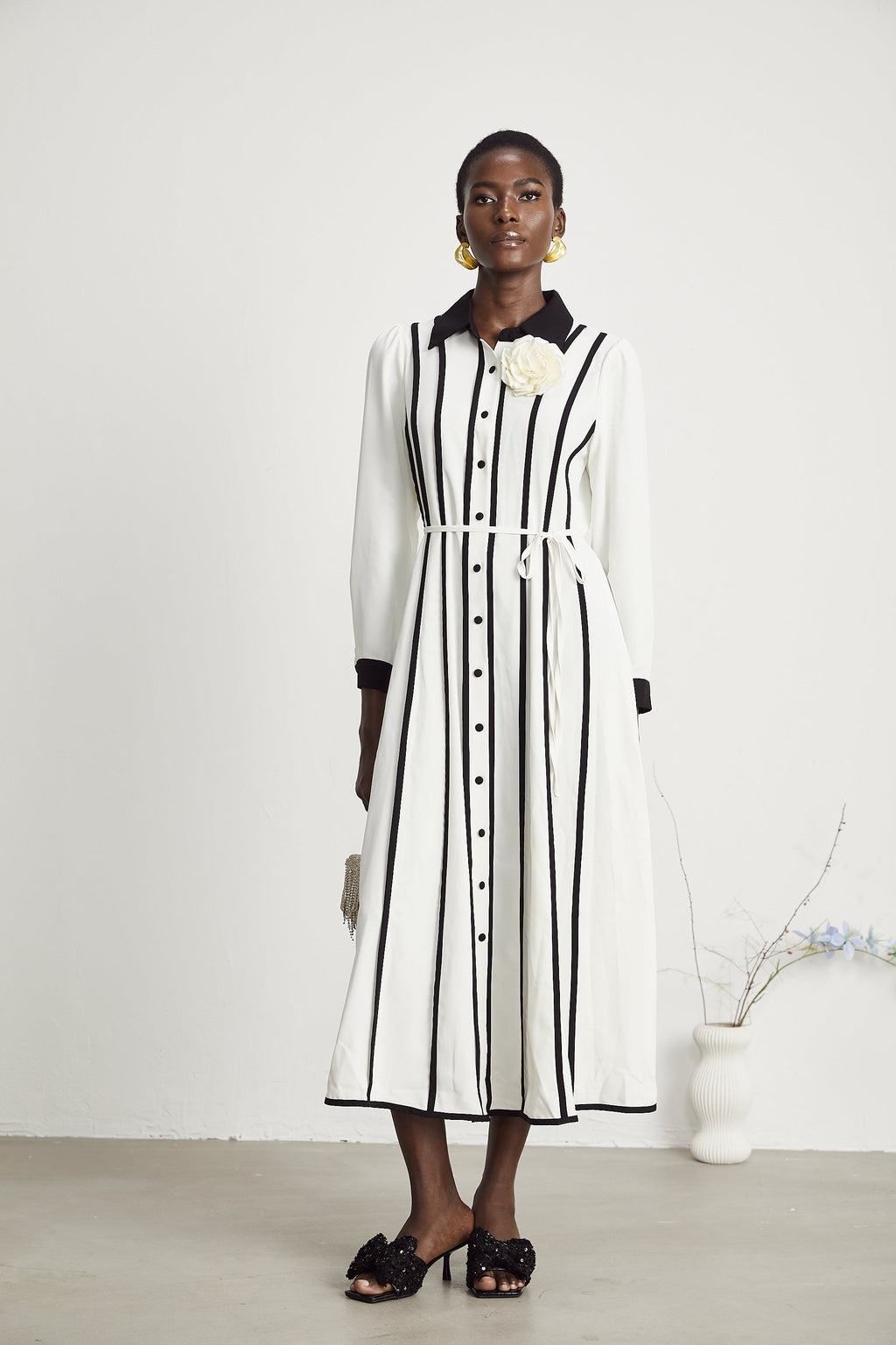 Elinor kontrast midi elbise