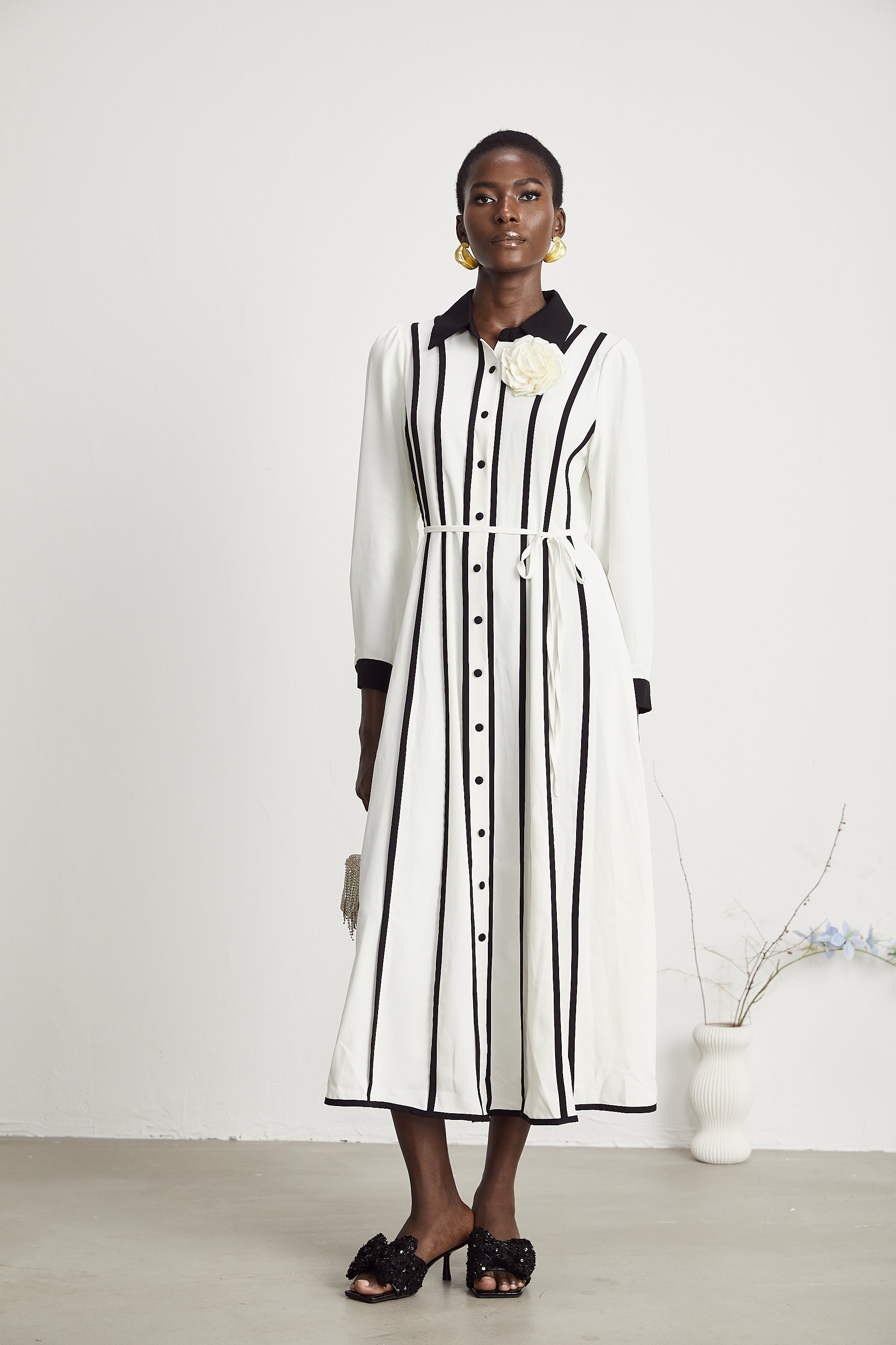 Elinor kontrast midi elbise