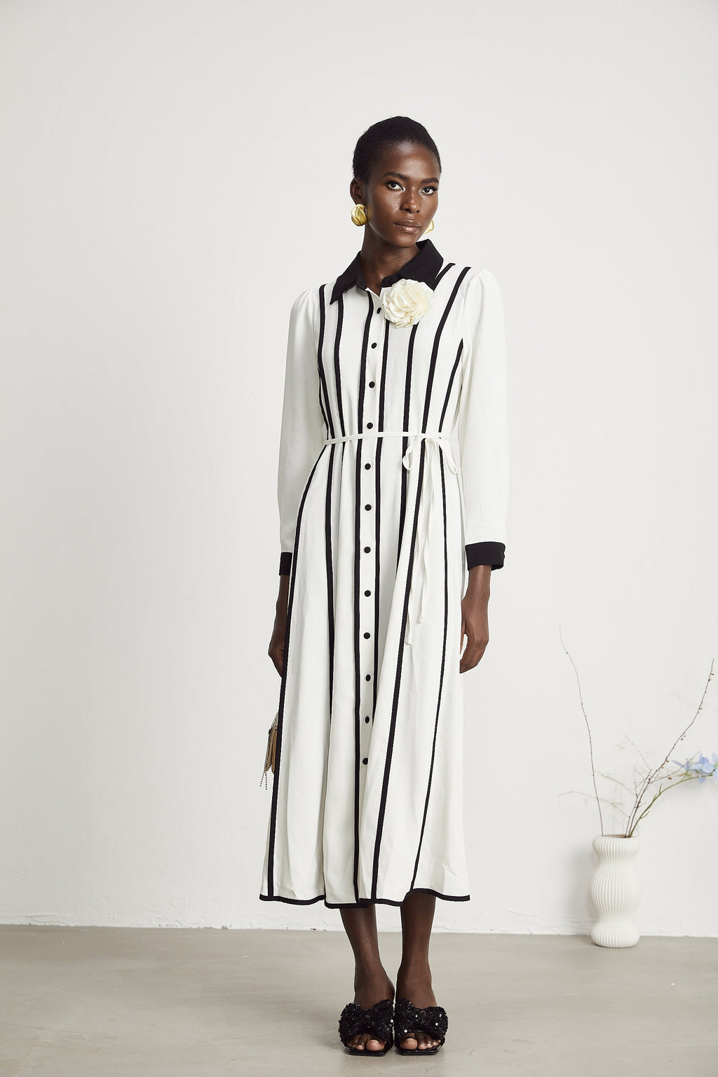 Elinor kontrast midi elbise