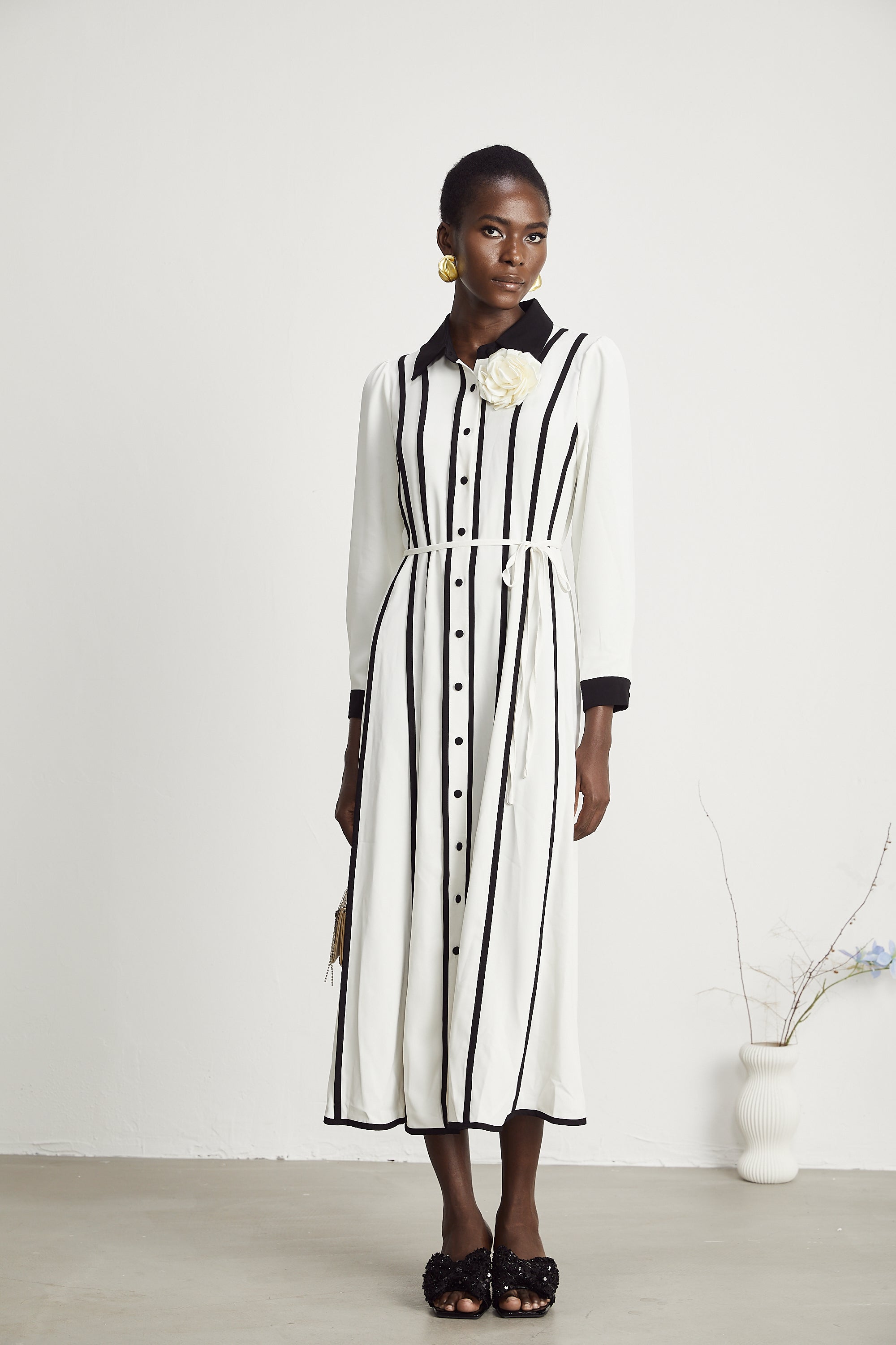 Elinor kontrast midi elbise