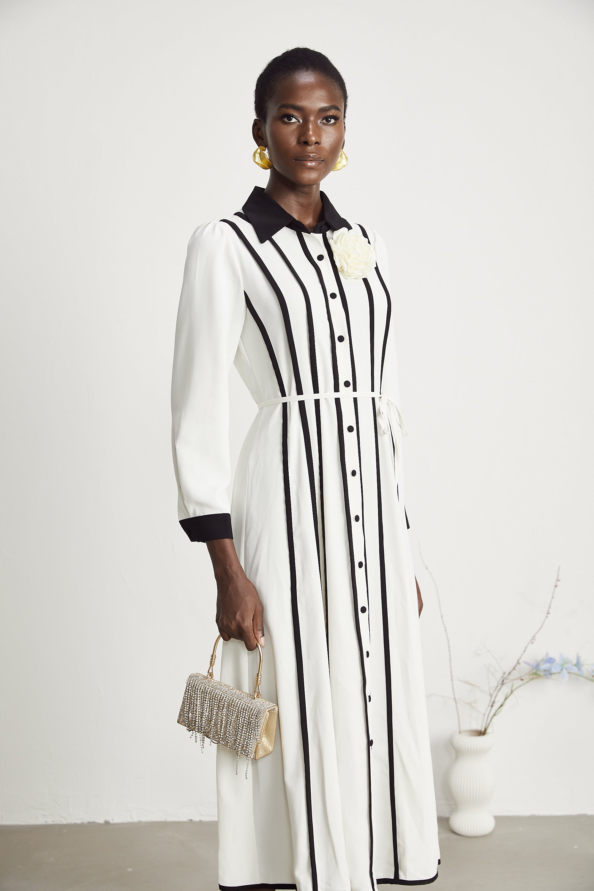 Elinor kontrast midi elbise