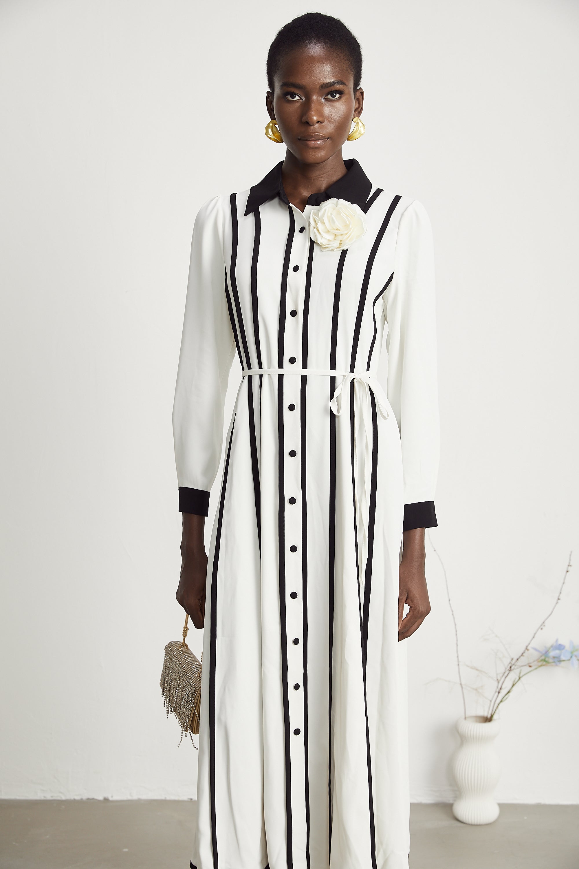 Elinor kontrast midi elbise