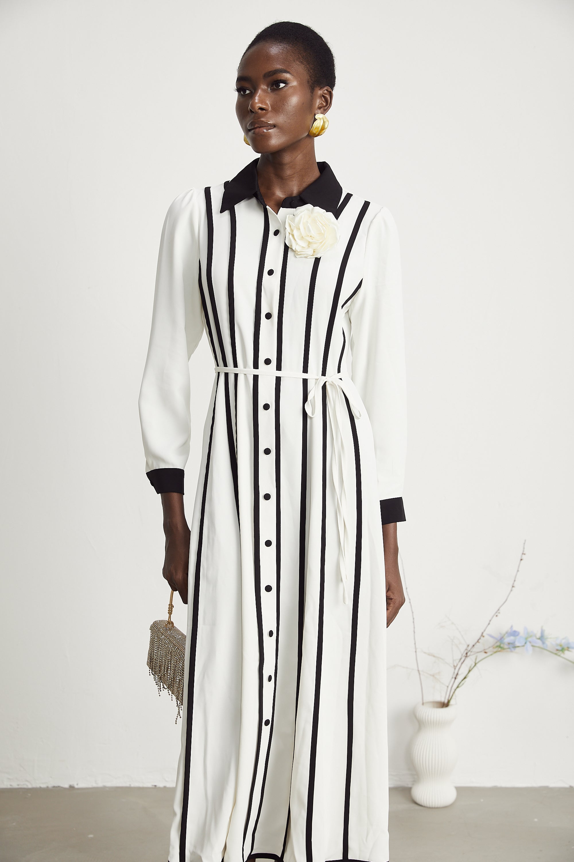 Elinor kontrast midi elbise