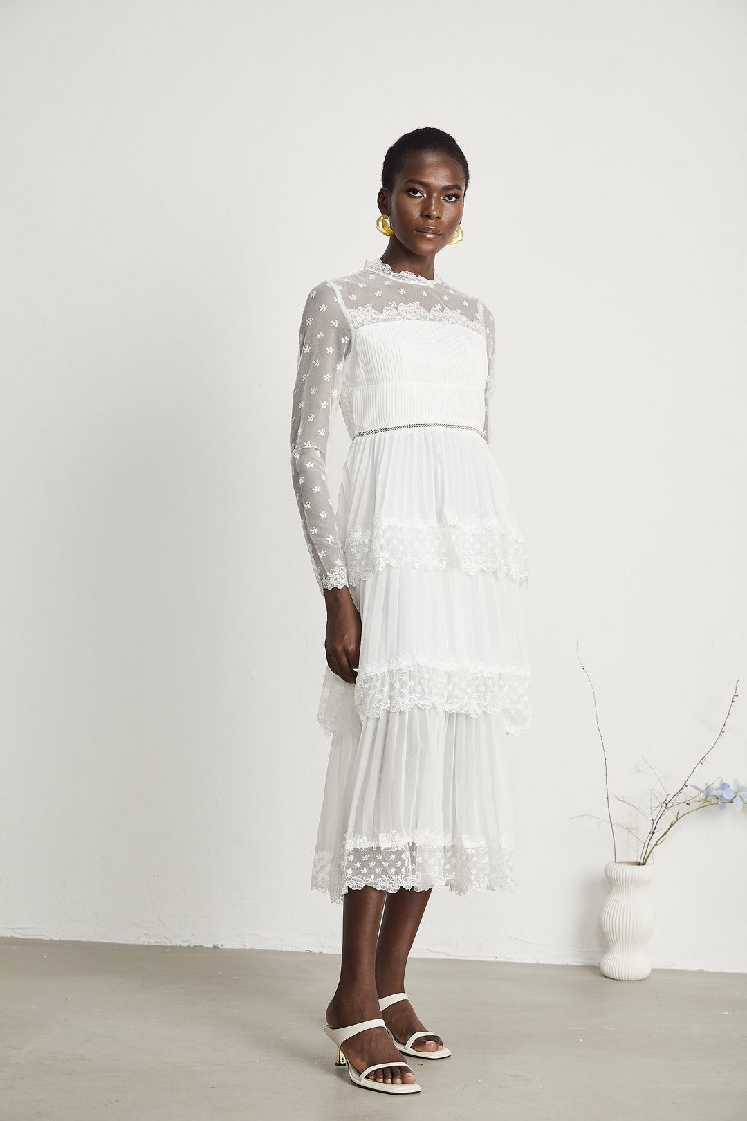 Odette dantel midi elbise
