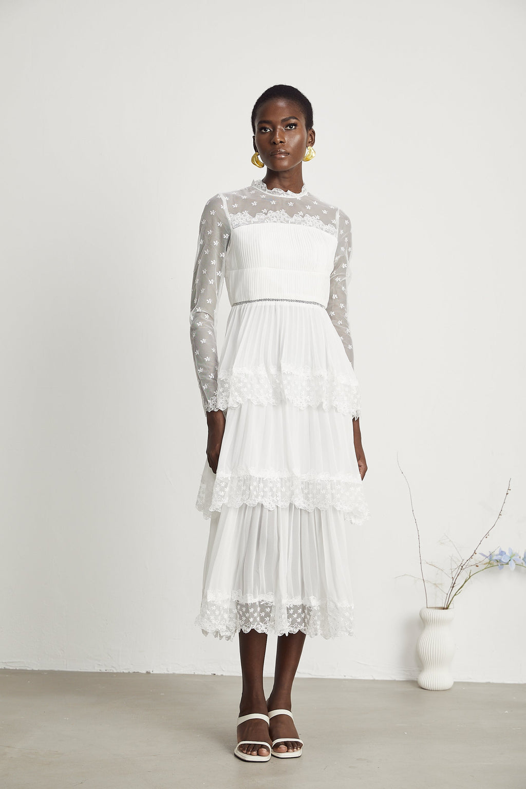 Odette dantel midi elbise