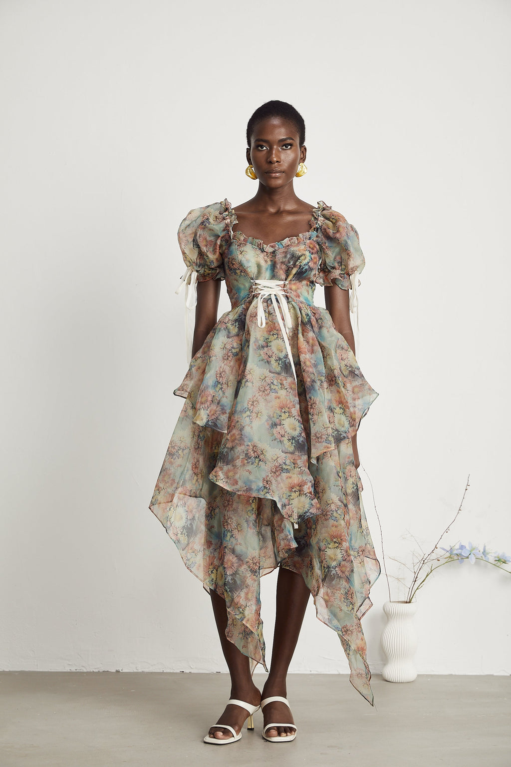 Victoire çiçek midi elbise