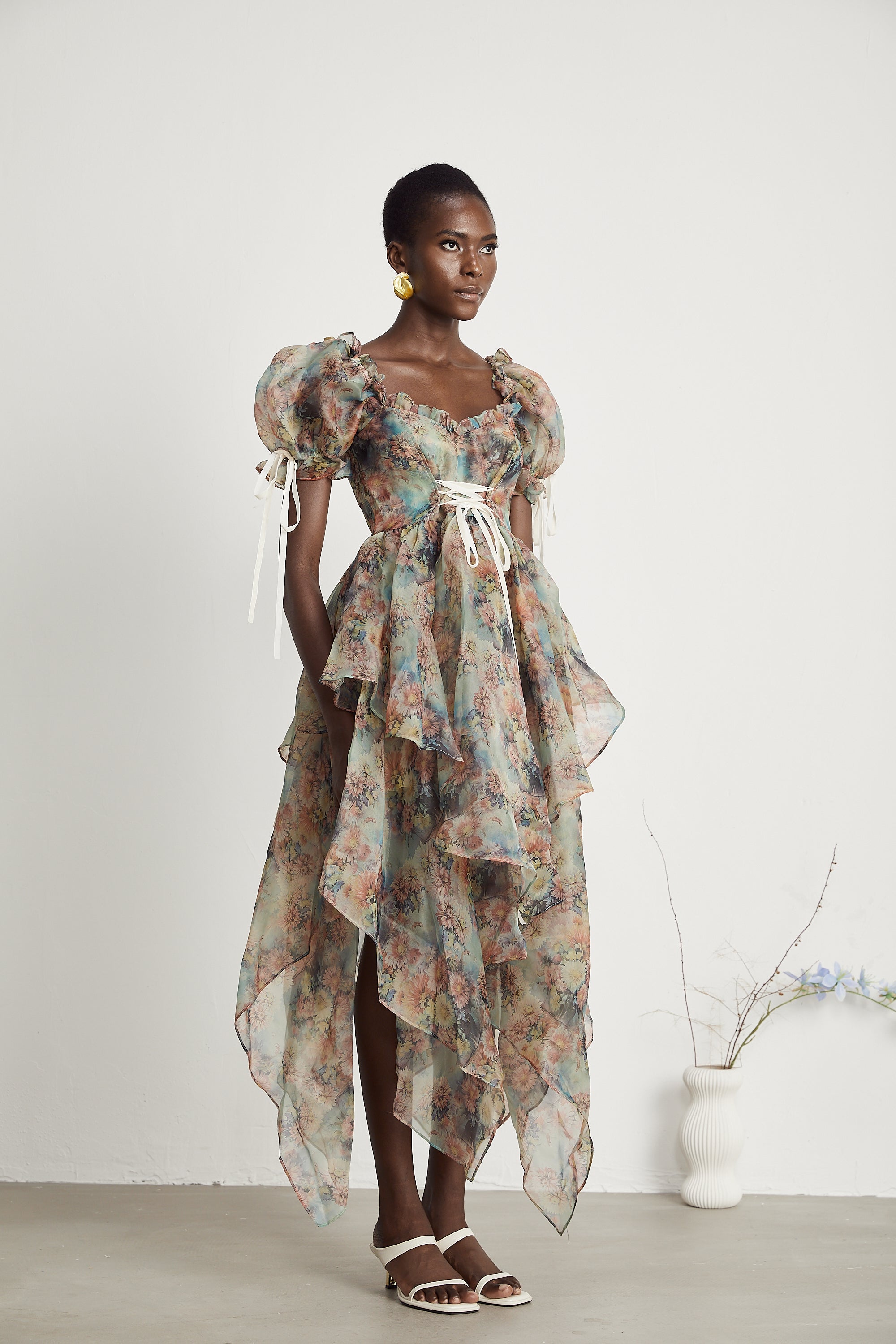 Victoire çiçek midi elbise