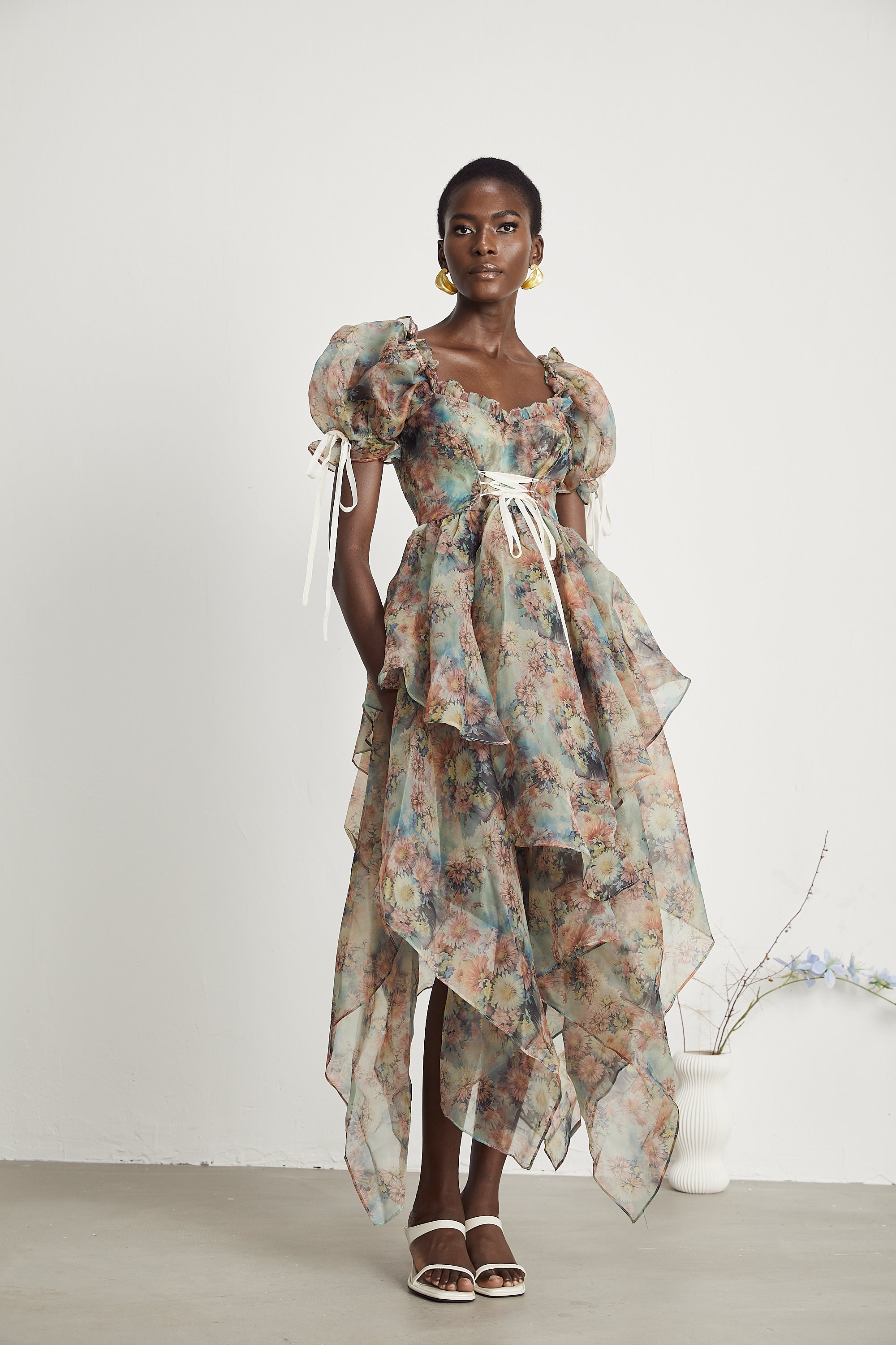 Victoire çiçek midi elbise