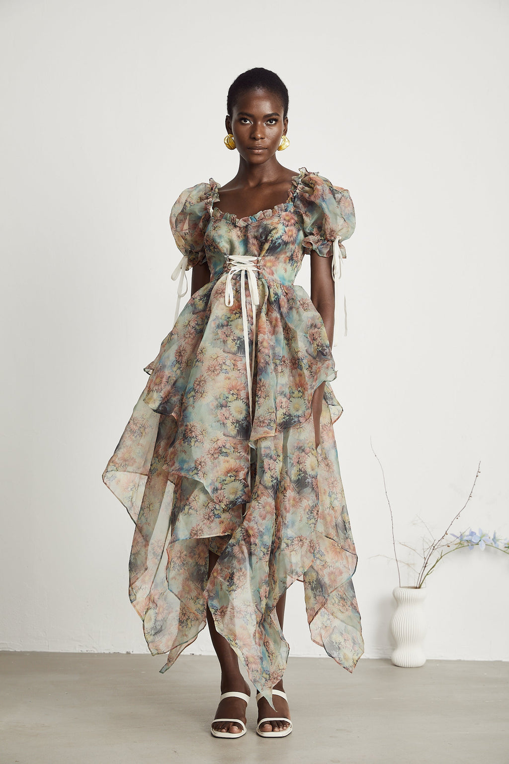 Victoire çiçek midi elbise