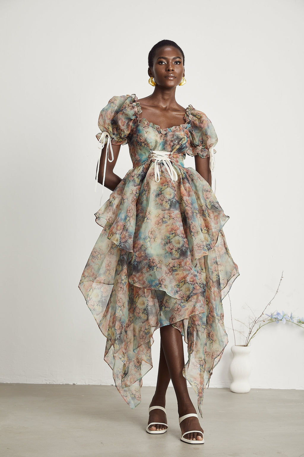 Victoire çiçek midi elbise