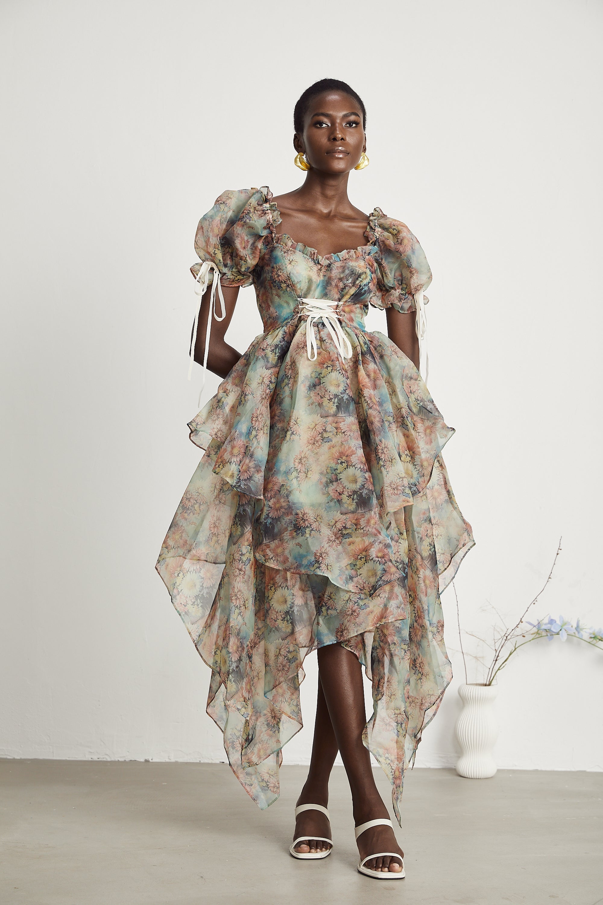 Victoire çiçek midi elbise