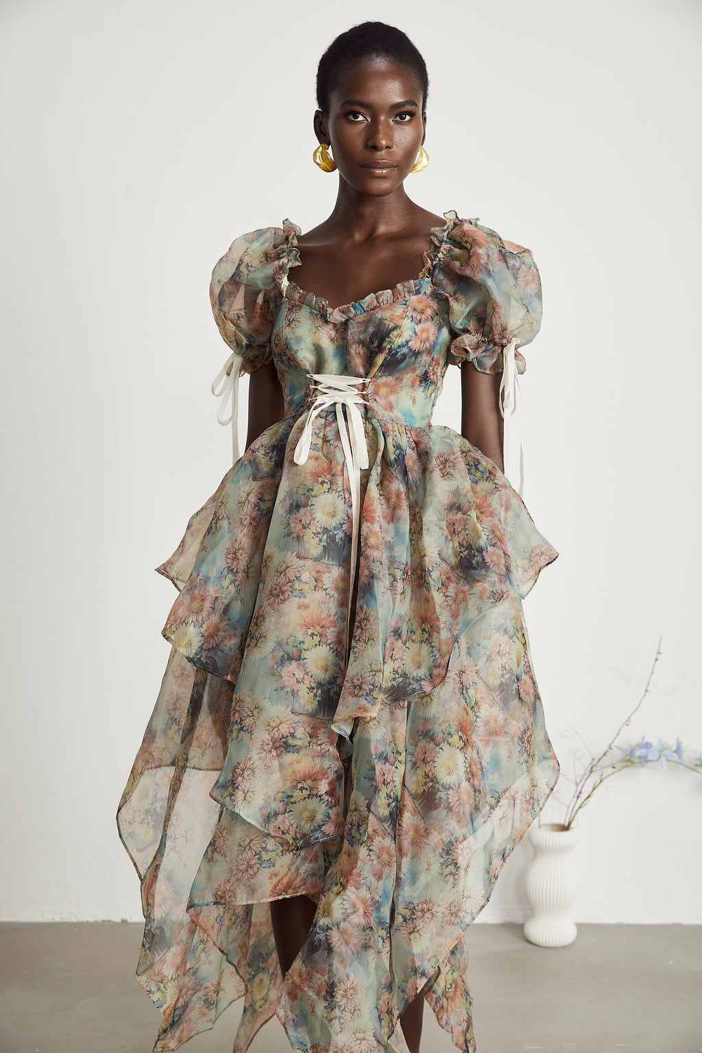 Victoire çiçek midi elbise