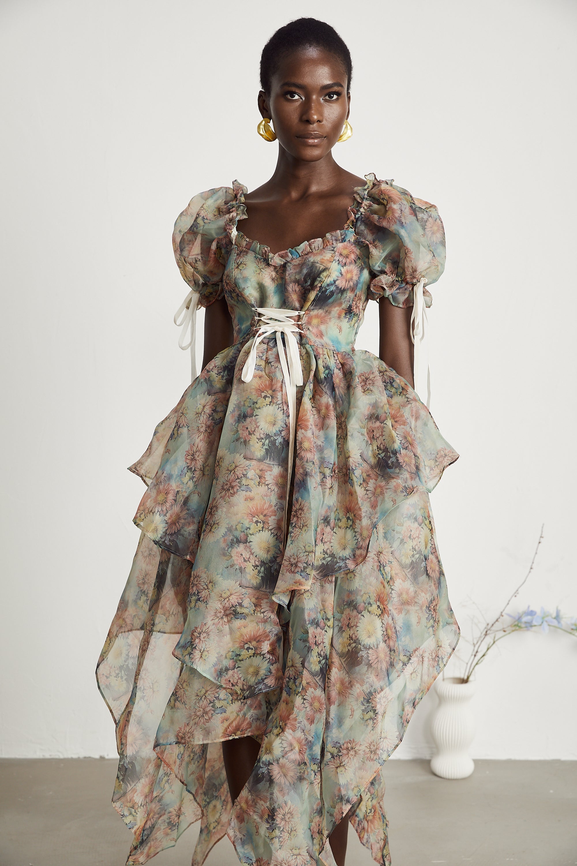 Victoire çiçek midi elbise