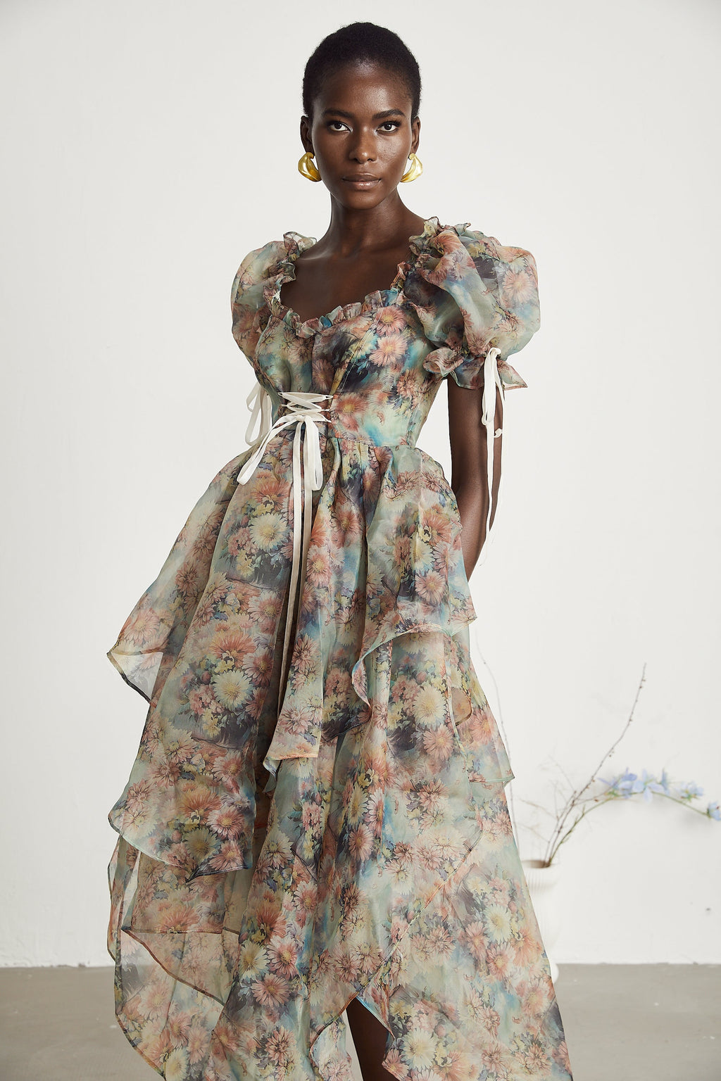 Victoire çiçek midi elbise