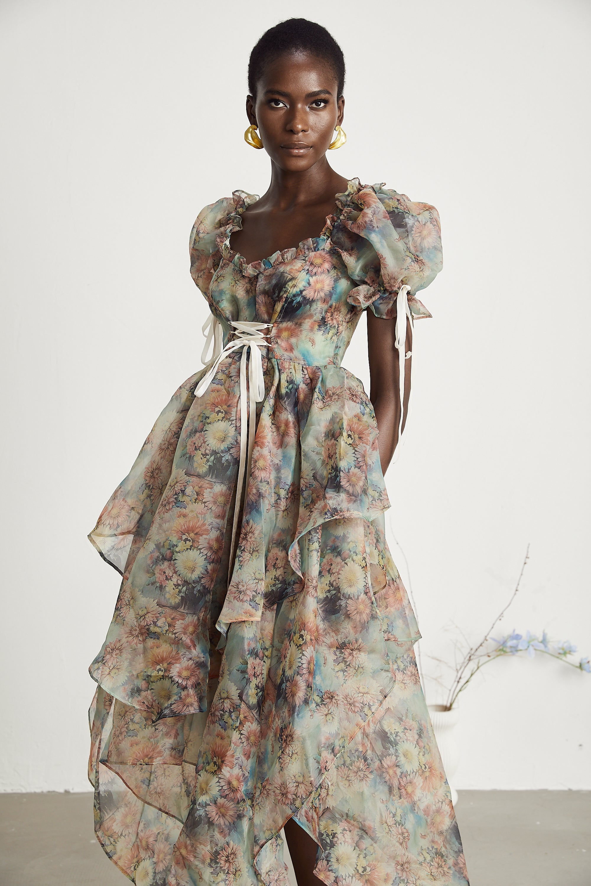 Victoire çiçek midi elbise