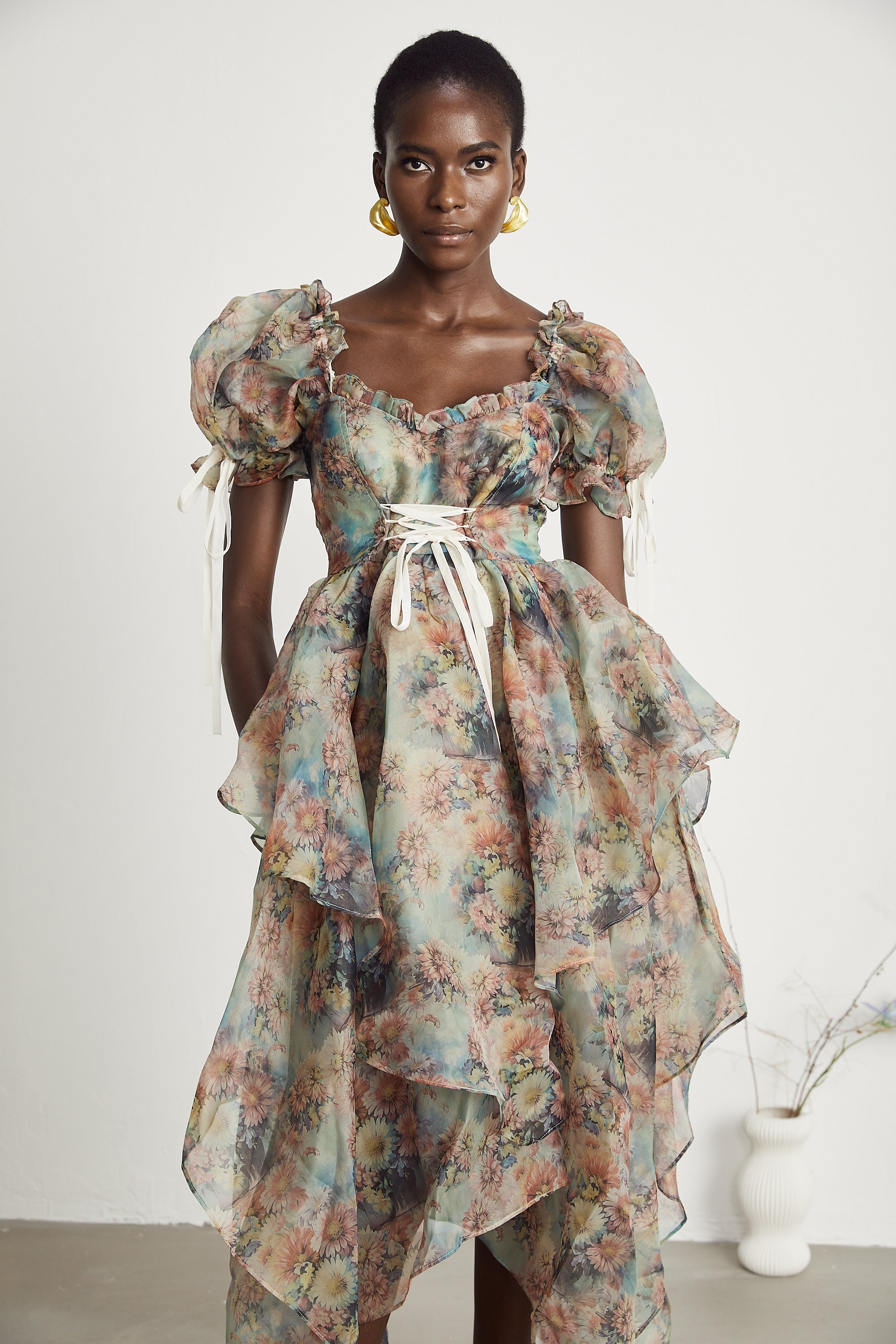 Victoire çiçek midi elbise