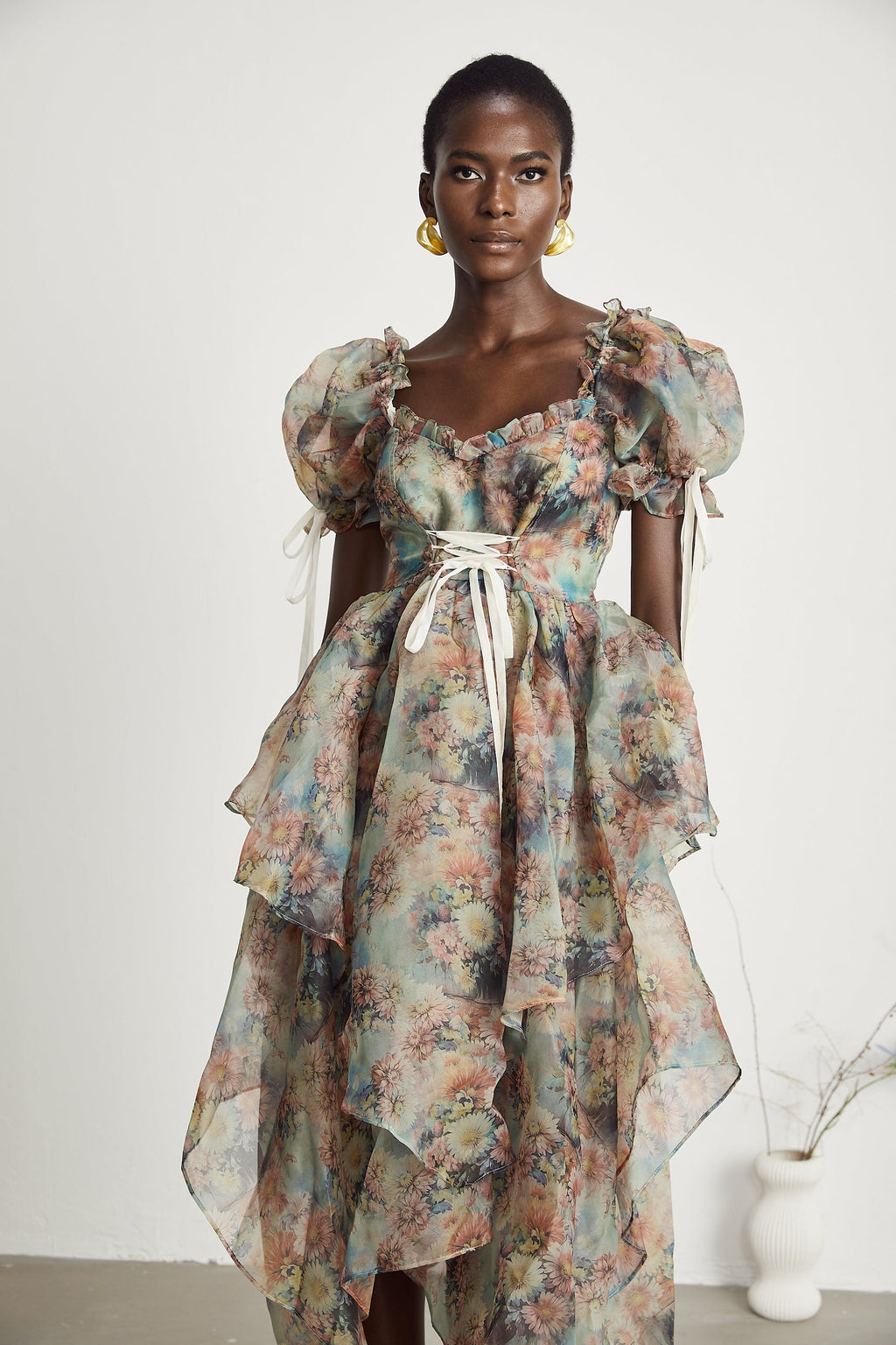 Victoire çiçek midi elbise