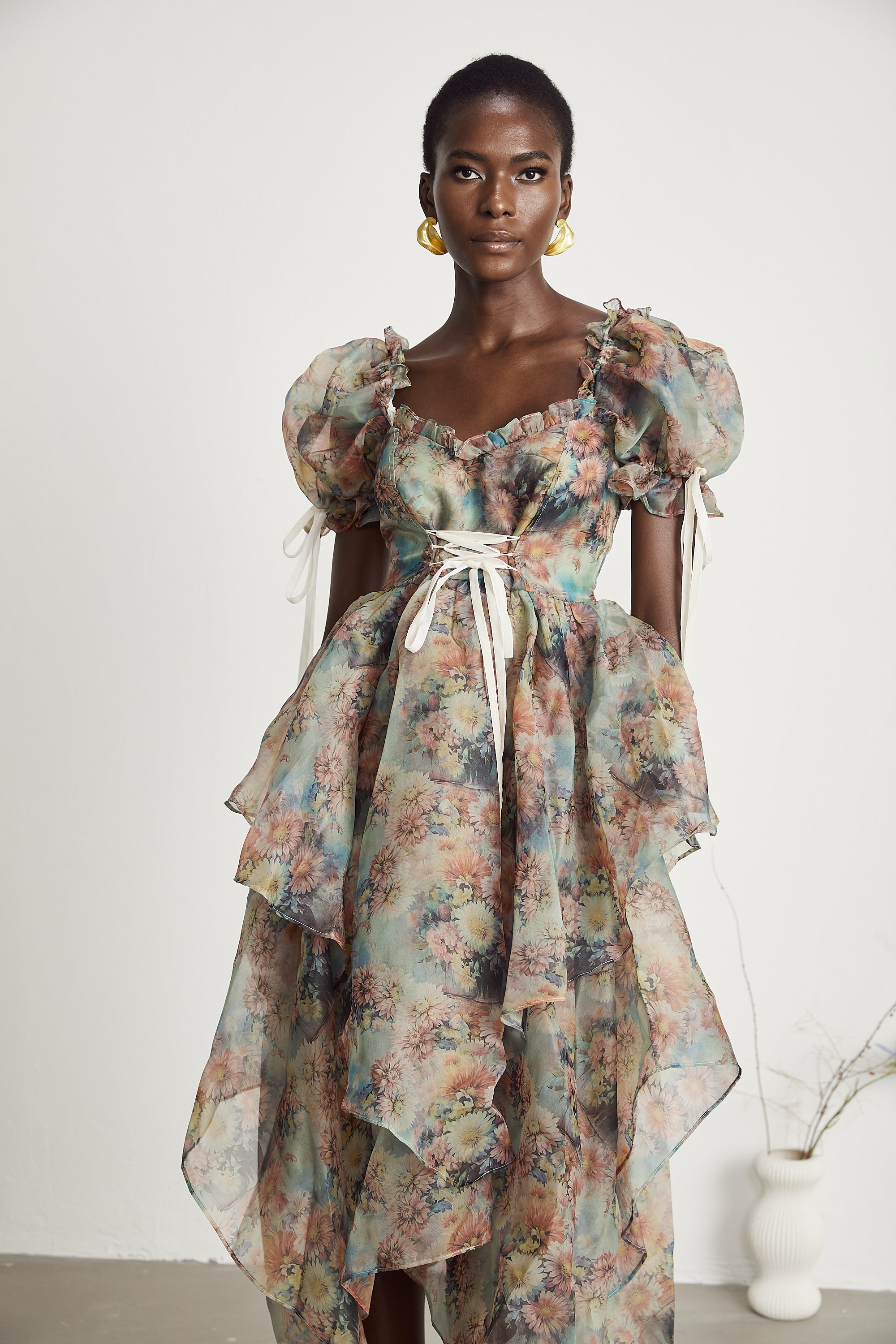 Victoire çiçek midi elbise