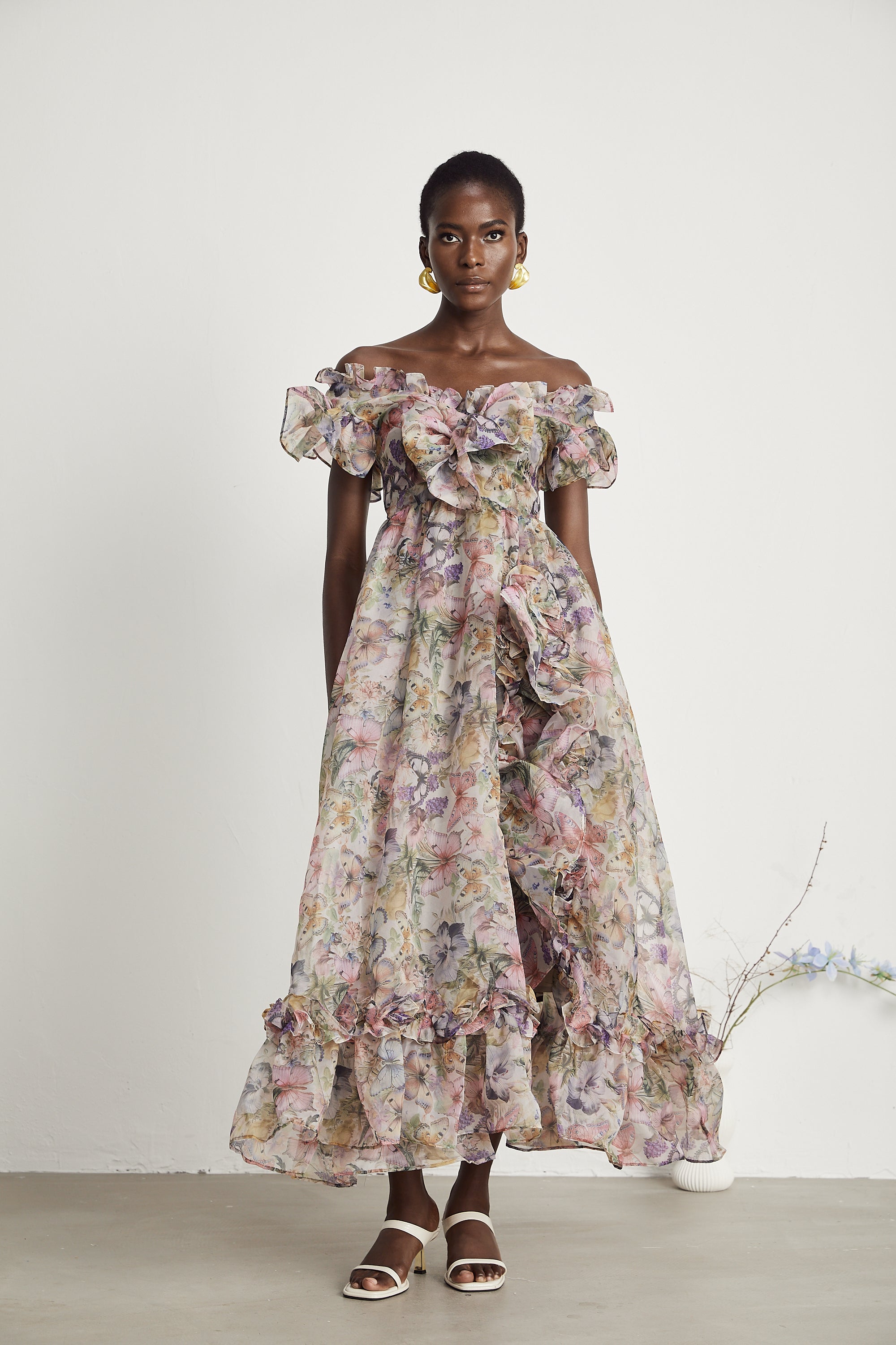 Margaux fırfır midi elbise