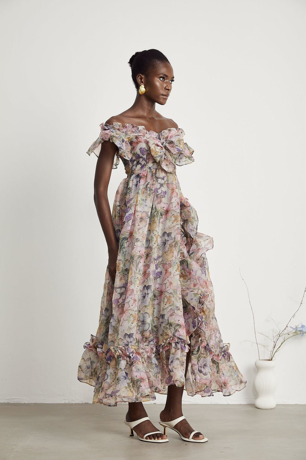 Margaux fırfır midi elbise