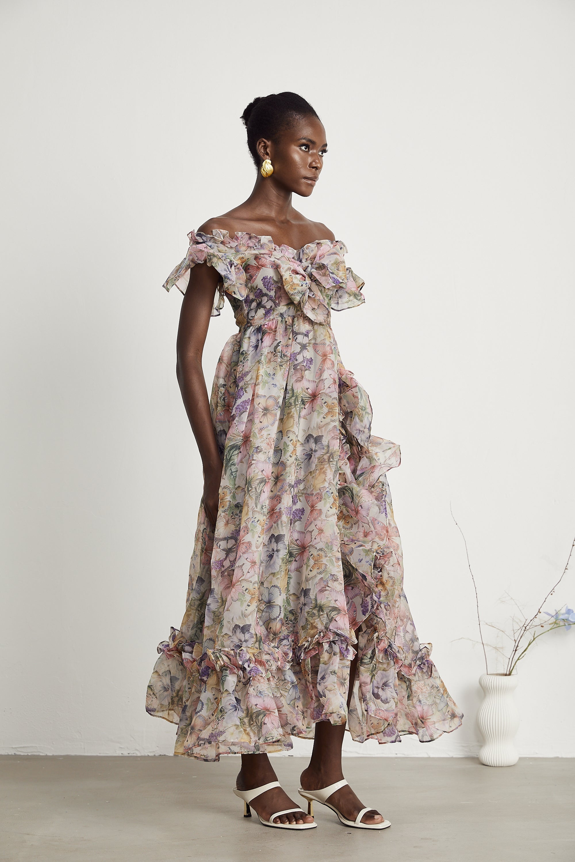 Margaux fırfır midi elbise