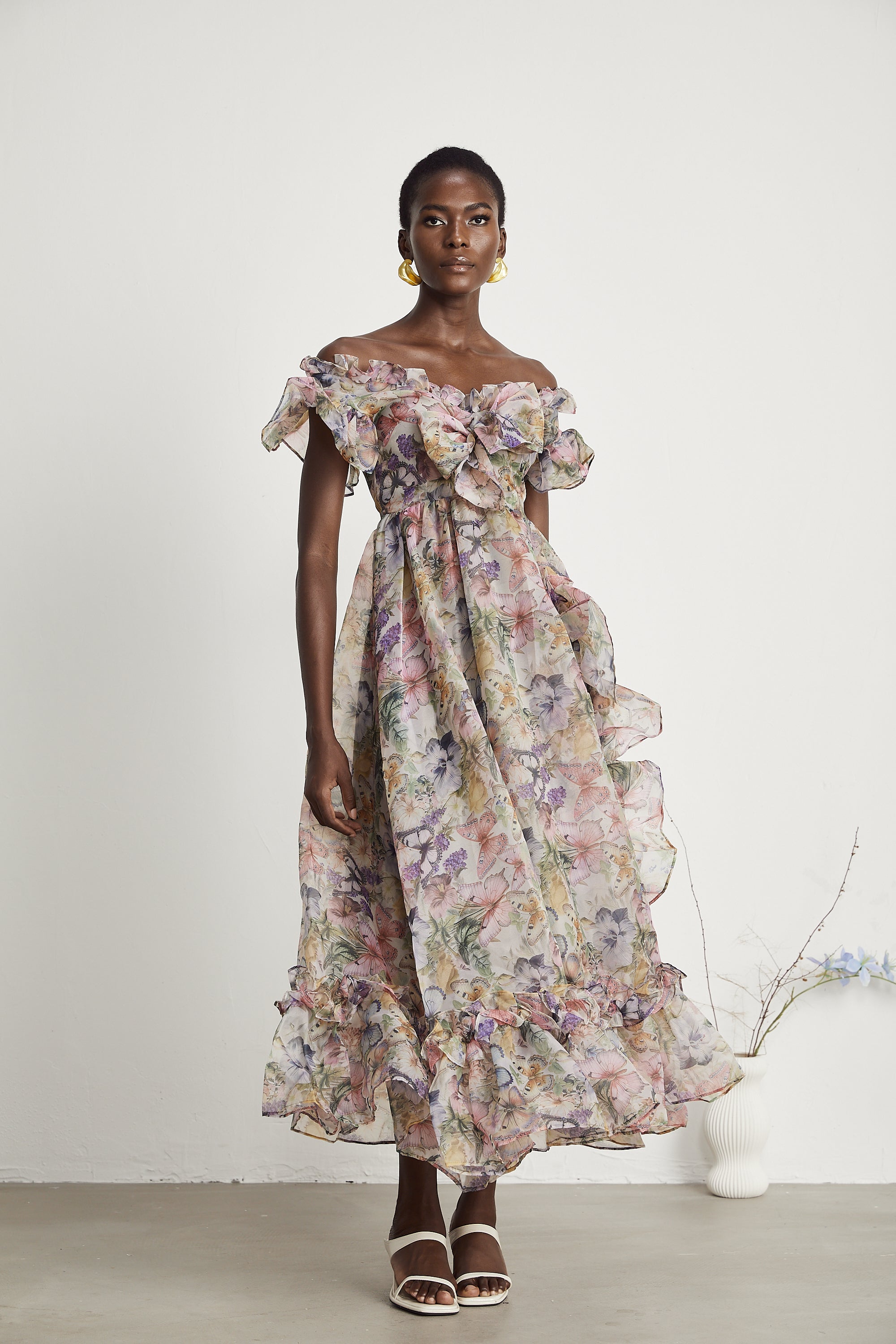 Margaux fırfır midi elbise