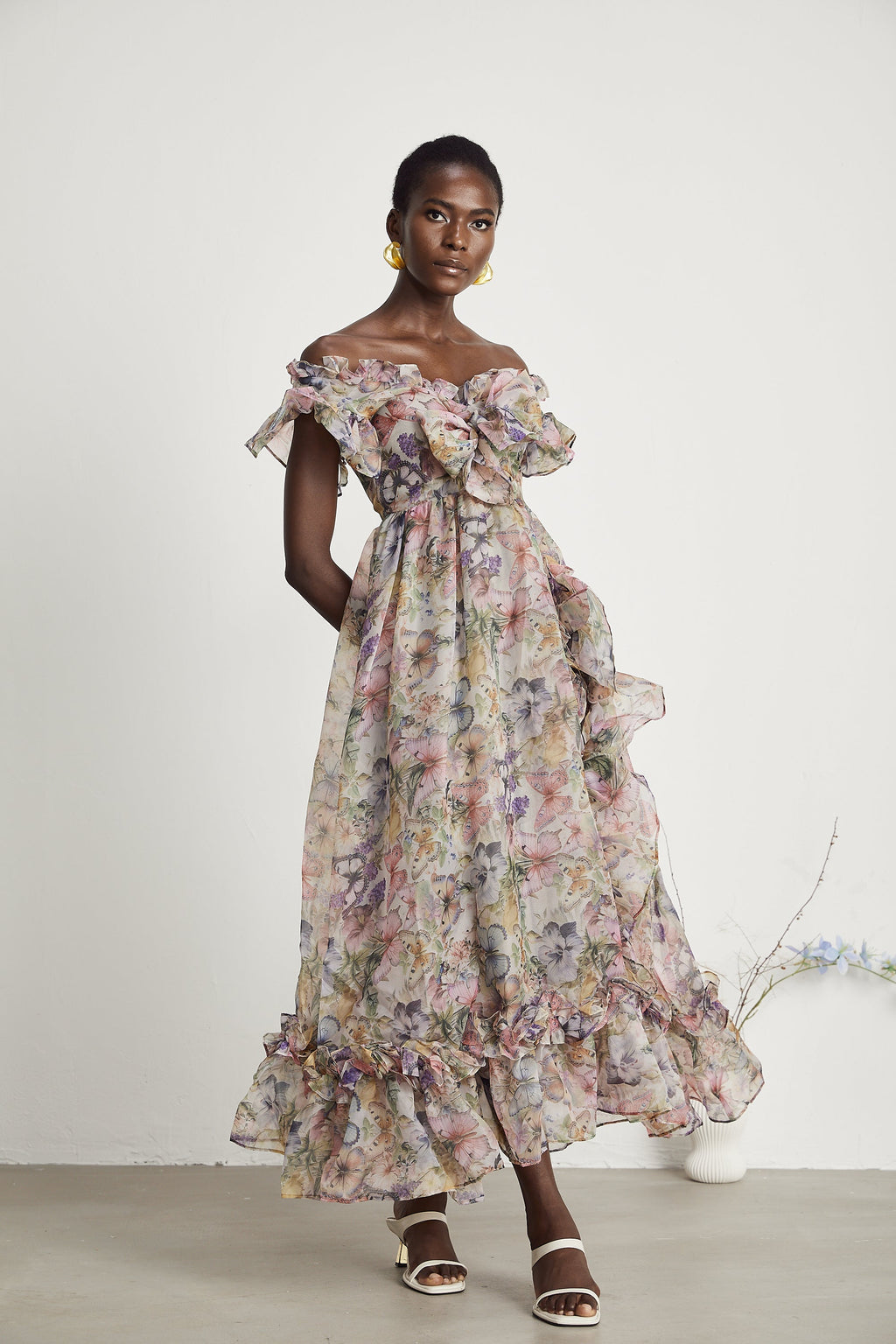 Margaux fırfır midi elbise