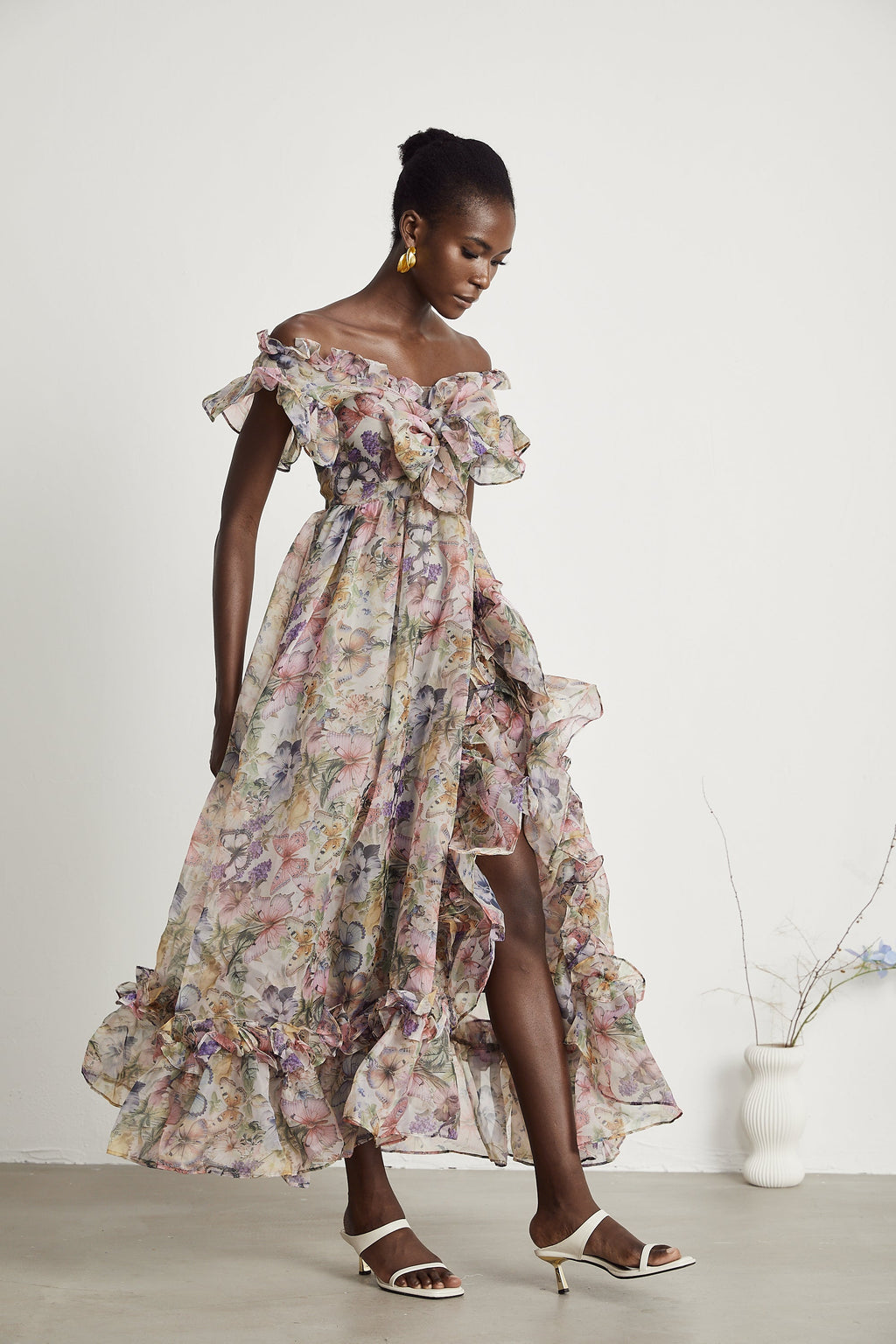 Margaux fırfır midi elbise