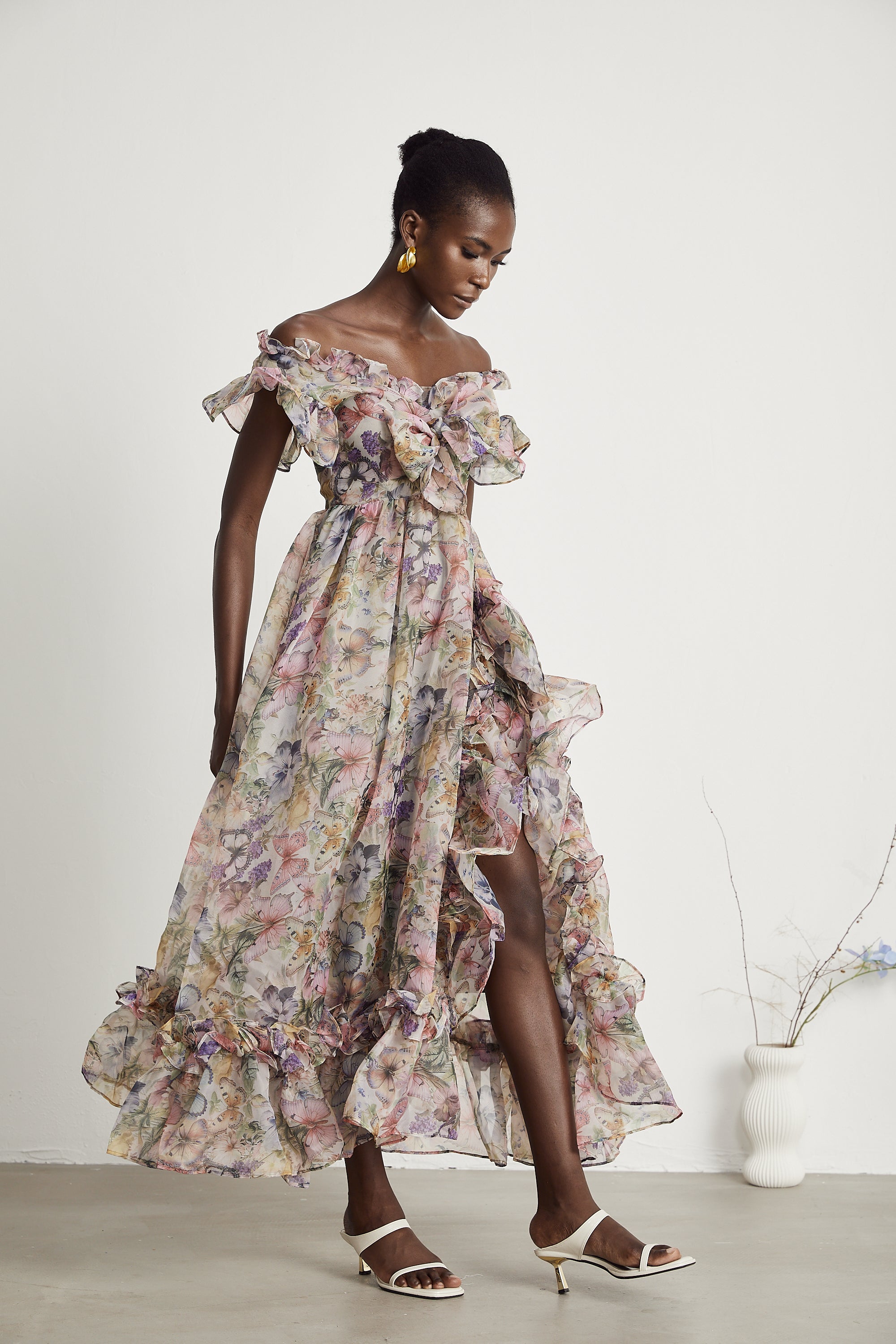 Margaux fırfır midi elbise