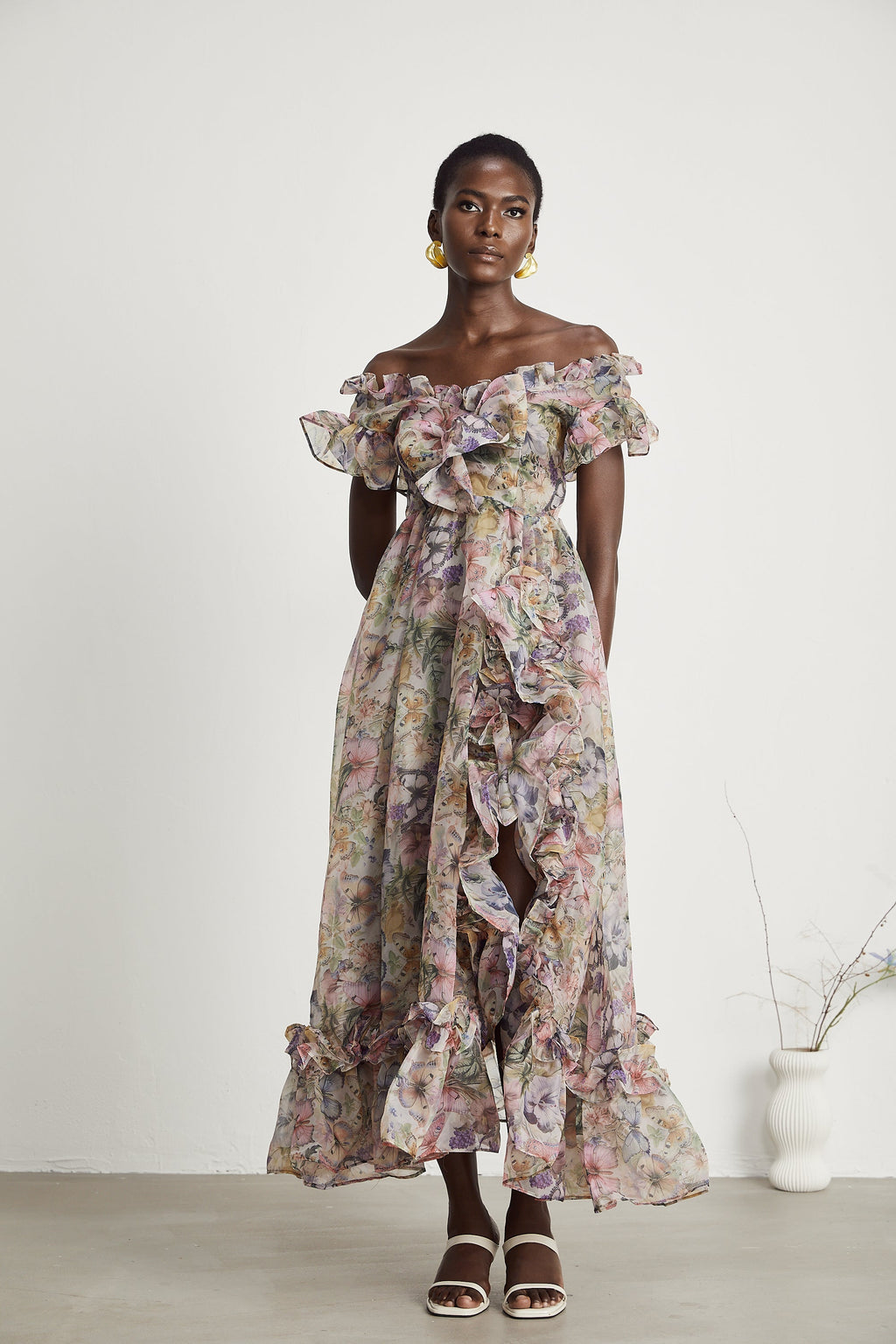 Margaux fırfır midi elbise