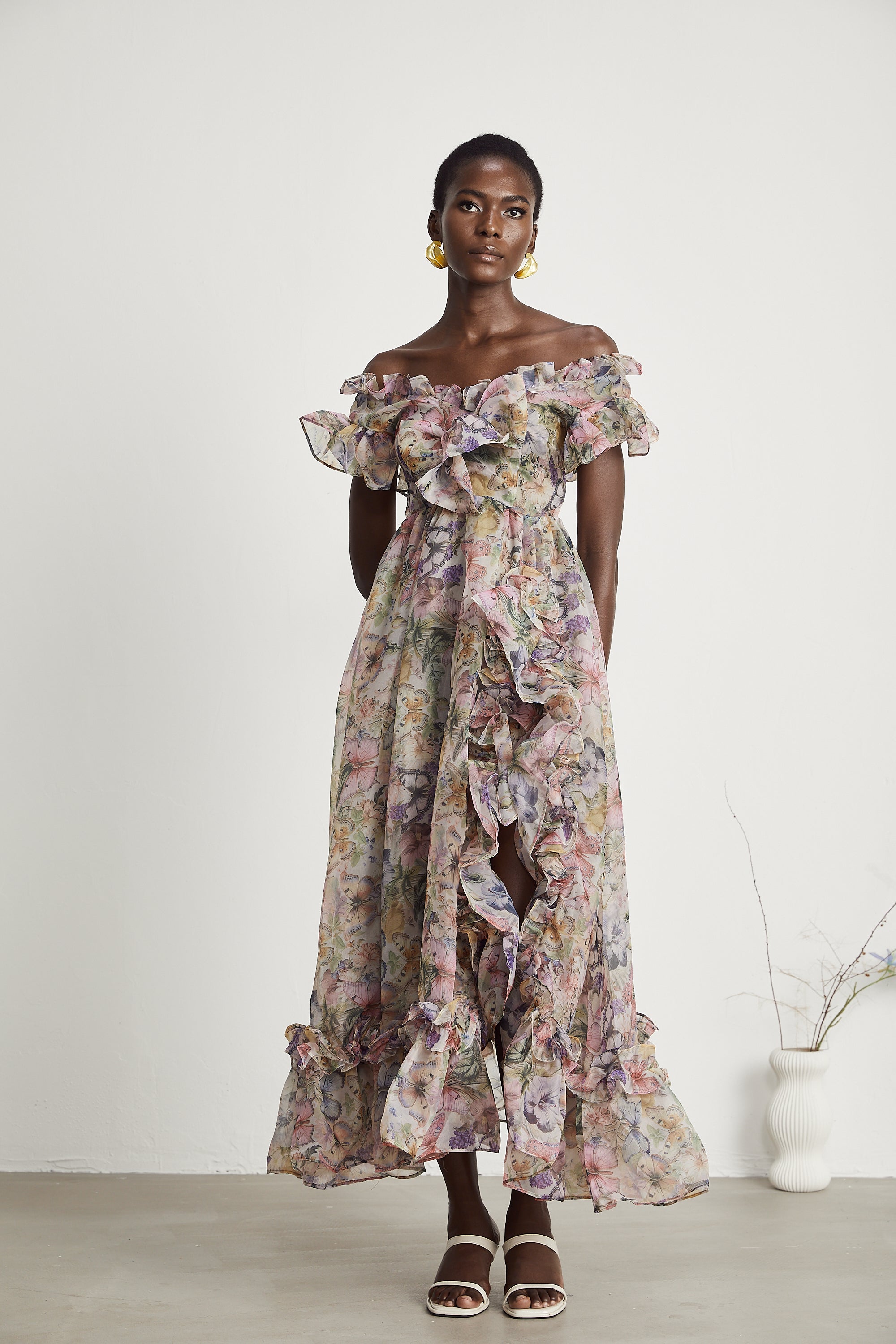 Margaux fırfır midi elbise